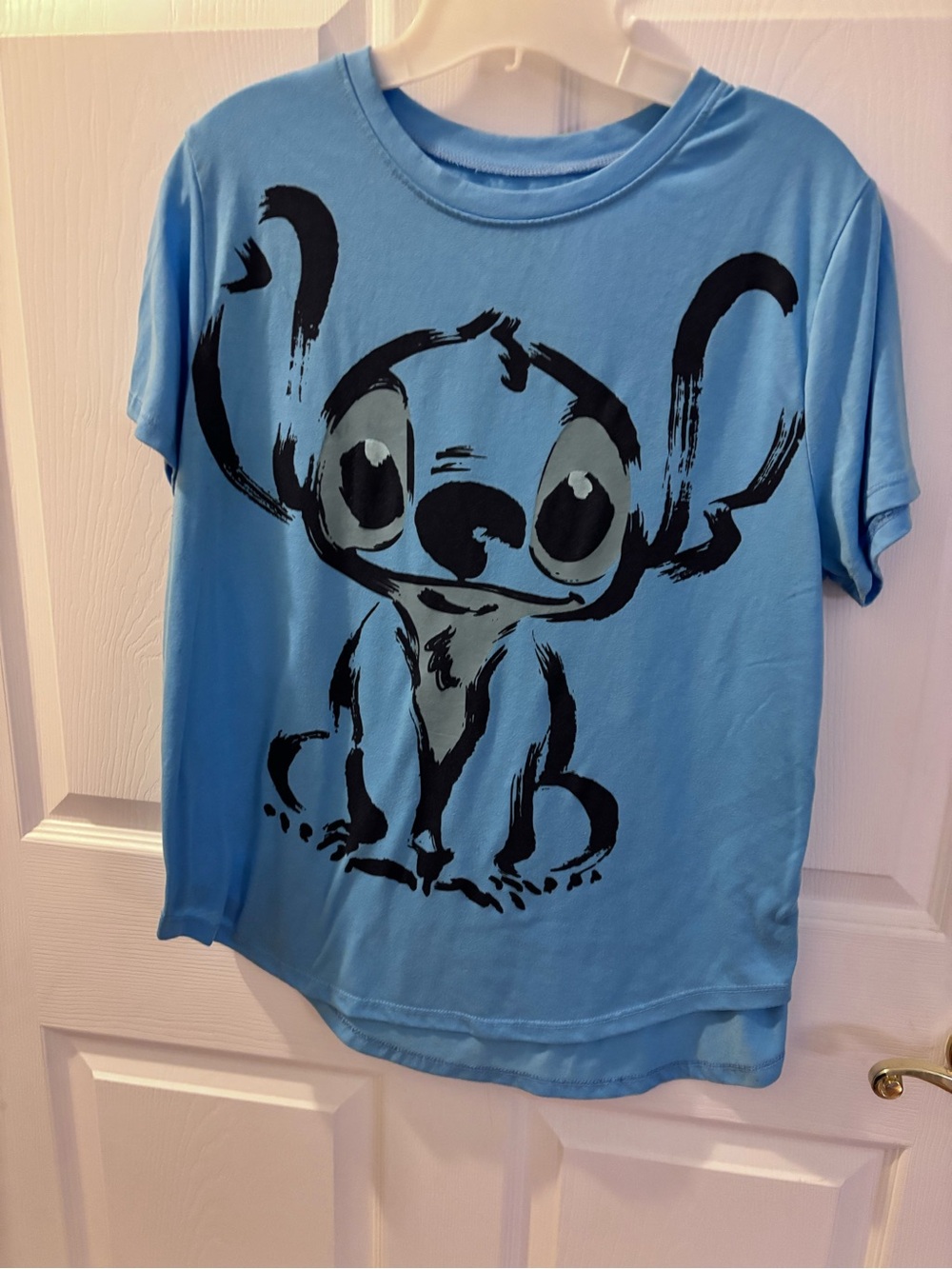 Disney Light Blue Kids Short Sleeve Tee with Black Stitch Graphic